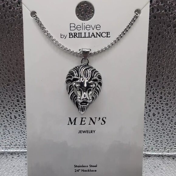 Believe by Brilliance Men’s Silver Lion Head Fashion Necklace NWT - Picture 6 of 6